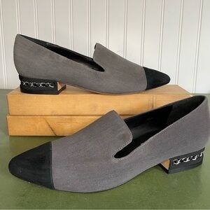 NWT Diane B Milano High Vamp Loafers w Chain Deco Heels in Suede *Italy*